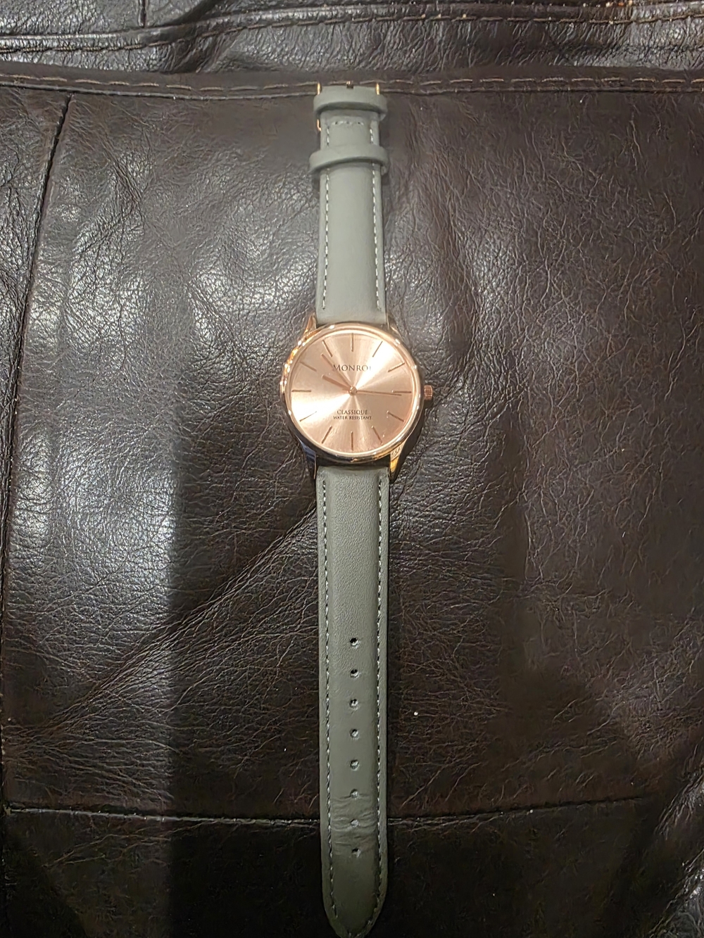 Rose Gold Dial Grey Leather Women's Watch